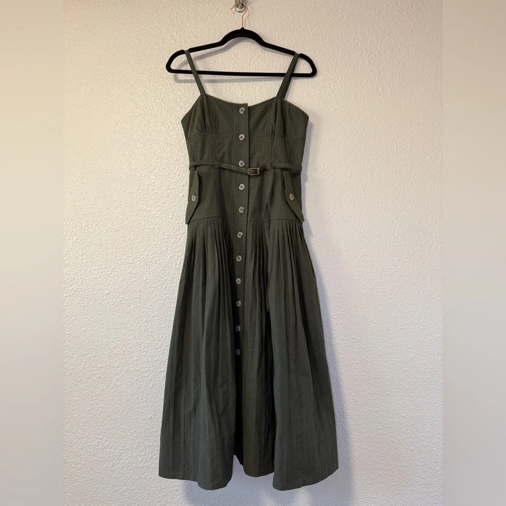 NWOT ULLA JOHNSON Cleo Midi Dress Pleated Green Vacation Holiday Summer Resort 4 - Picture 5 of 11
